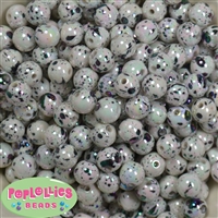 12mm Black and White Splatter Acrylic Bubblegum Beads sold in packages of 40 beads