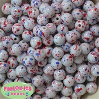 12mm Patriotic Splatter Acrylic Bubblegum Beads sold in packages of 40 beads