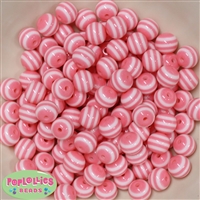 12mm Pink Stripe Bubblegum Beads