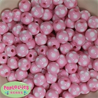 14mm Pink Polka Dot Acrylic Bubblegum Beads