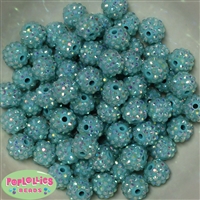 14mm Mint Rhinestone Bubblegum Beads