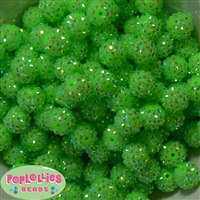 14mm Neon Lime Green Rhinestone Bubblegum Beads