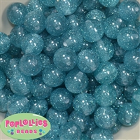 16mm Clear Cyan Blue Glitter Acrylic Gumball Bead