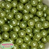 16mm Light Olive Green Faux Acrylic Pearl Bubblegum Beads Bulk