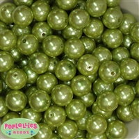 16mm Light Olive Green Faux Acrylic Pearl Bubblegum Beads Bulk