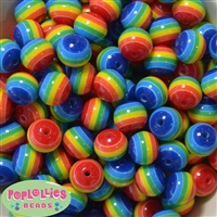 16mm Rainbow Stripe Resin Bubblegum Beads