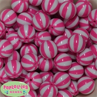 20mm Hot Pink Melon Stripe Bubblegum Beads