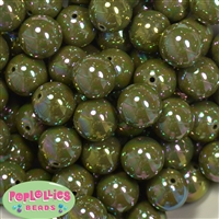 20mm Olive Green Miracle AB Acrylic Bubblegum Beads Bulk