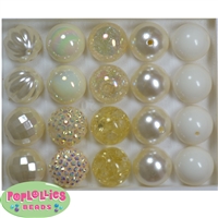 20mm Cream Mixed Styles Acrylic Bubblegum Bead