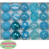 20mm Cyan Blue Mixed Styles Acrylic Bubblegum Bead