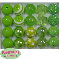 20mm Lime Green Mixed Styles Acrylic Bubblegum Bead