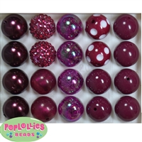 20mm Maroon Burgundy Mixed Styles Acrylic Bubblegum Bead