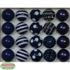 20mm Navy Blue Mixed Styles Acrylic Bubblegum Bead