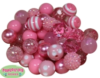 20mm Pink Mixed Styles Acrylic Bubblegum Bead 52pc