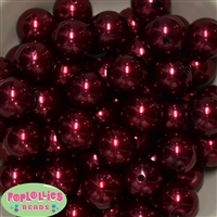 20mm Burgundy Faux Pearl Acrylic Bubblegum Beads Bulk