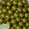 20mm Olive Green Faux Acrylic Pearl Bubblegum Beads
