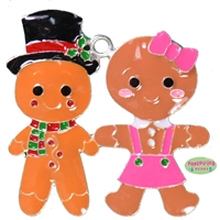 Gingerbread Girl and Boy Enamel Pendant