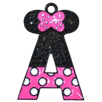 Hot Pink Minnie Style Monogram Rhinestone and Enamel Pendant 35 x 23 mm