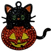 Rhinestone Halloween Cat on a Pumpkin Pendant