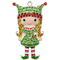 Rhinestone Christmas Little Elf Pendant 45mmx 22mm