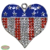 Rhinestone Heart shaped Red White and Blue Pendant 40mm x 35mm