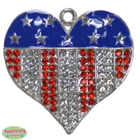 Rhinestone Heart shaped Red White and Blue Pendant 40mm x 35mm