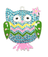 Spring Pastel Owl Rhinestone Enamel Pendant 40mm x 37mm