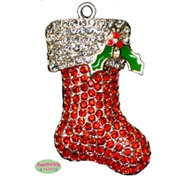 Cheerful Holiday Christmas Stocking Rhinestone Pendant Charm