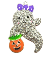 Fall Halloween Trick or Treat Ghost Rhinestone Pendant