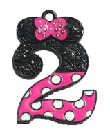 Hot Pink Minnie Style "2" Rhinestone and Enamel Pendant 35 x 23 mm