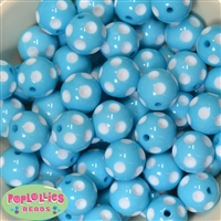 20mm Cyan Blue Polka Dot Bubblegum Beads