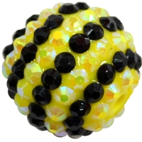 20mm Black & Yellow Stripe Rhinestone Beads