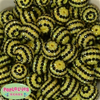 20mm Black & Yellow Stripe Rhinestone Beads