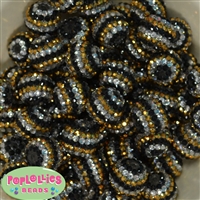 20mm Black Gold and Silver Rhinestone Bubblegum Beads