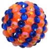 20mm Royal Blue Orange Stripe Rhinestone Bubblegum Beads