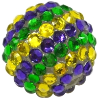 20mm Green, Yellow and Purple Stripe Rhinestone Bubblegum Beads