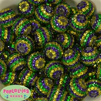 20mm Green, Yellow and Purple Stripe Rhinestone Bubblegum Beads