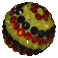 20mm Black, Yellow, Red Stripe Rhinestone Bubblegum Bead