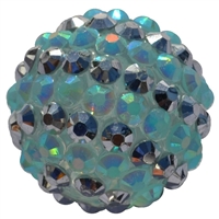 20mm Mint & Silver Stripe Rhinestone Bubblegum Beads