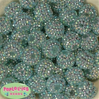 20mm Mint & Silver Stripe Rhinestone Bubblegum Beads Bulk