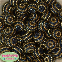 20mm Navy & Gold Stripe Rhinestone Bubblegum Beads Bulk