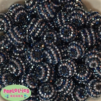 20mm Navy & Silver Stripe Rhinestone Bubblegum Beads Bulk