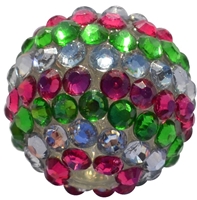 20mm Pink, Green, Silver Stripe Rhinestone Bubblegum Beads