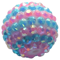 20mm Pink & Blue Stripe Rhinestone Bubblegum Beads