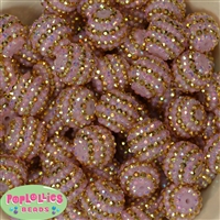 20mm Pink & Gold Stripe Rhinestone Bubblegum Beads