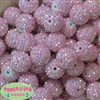 20mm Pink and White Stripe Rhinestone Bubblegum Beads