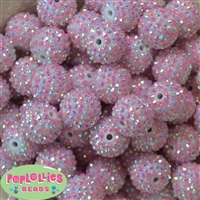20mm Pink and White Stripe Rhinestone Bubblegum Beads