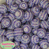 20mm Purple & White Stripe Rhinestone Bubblegum Beads