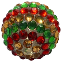 20mm Red, Gold, and Green Stripe Rhinestone Bubblegum Beads