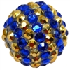 20mm Gold and Royal Blue Stripe Rhinestone Bubblegum Beads